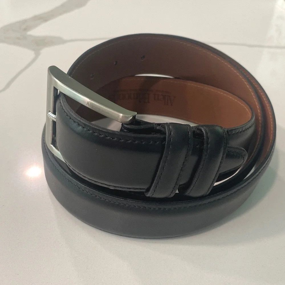 Allen‎ Edmonds Mens Belt Calfskin Leather 44 Black Dress Classic Luxury 39501
